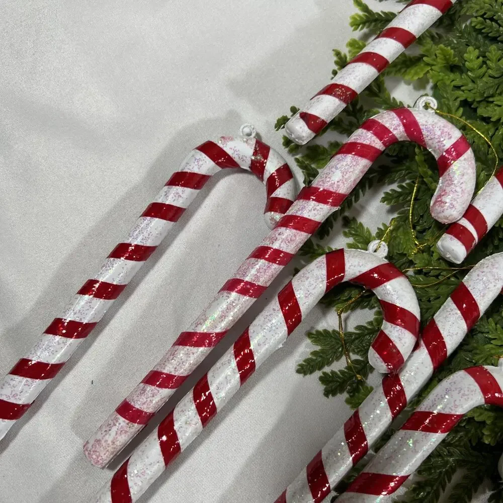 Vintage Lot/30 Candy Cane Cello Blow Mold Blown Plastic Ornaments 6.5” Glitter